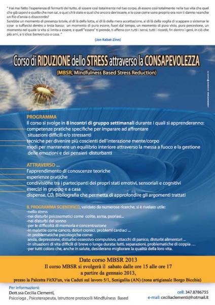 Corso di riduzione dello stress attraverso la consapevolezza