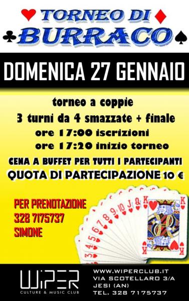 SUPER TORNEO DI BURRACO @ WIPER CLUB - DOMENICA 27 GENNAIO