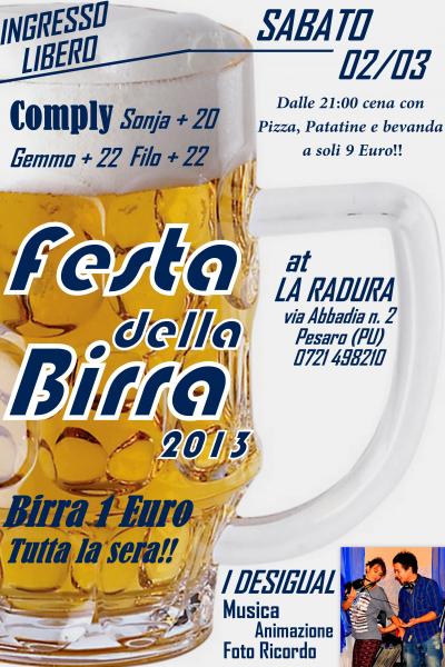 FESTA DELLA BIRRA - Ingresso libero! Cena 9€! Birra 1€! Dj Animazione e Foto Ricordo!!