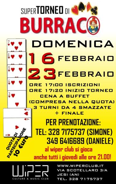 SUPER TORNEO DI BURRACO - DOMENICA 16 FEBBRAIO