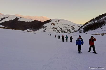 Ciaspolata al tramonto sul Pian Perduto di Castelluccio