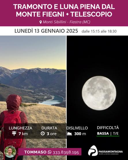 Tramonto e luna piena dal Monte Fiegni + telescopio